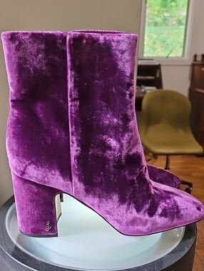 Sam Edelman Purple Velvet Mid Heel Ankle Boots